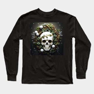 Spooky Season Greetings - Stable Diffusion Wreath Skull Long Sleeve T-Shirt